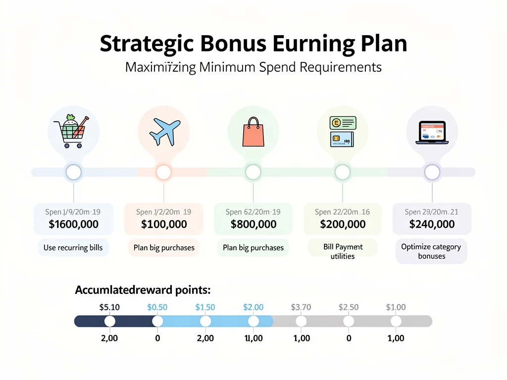 Infographic depicting a timeline for meeting minimum spending requirements and tracking reward points.