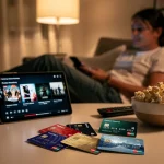 Person enjoying streaming with credit card benefits