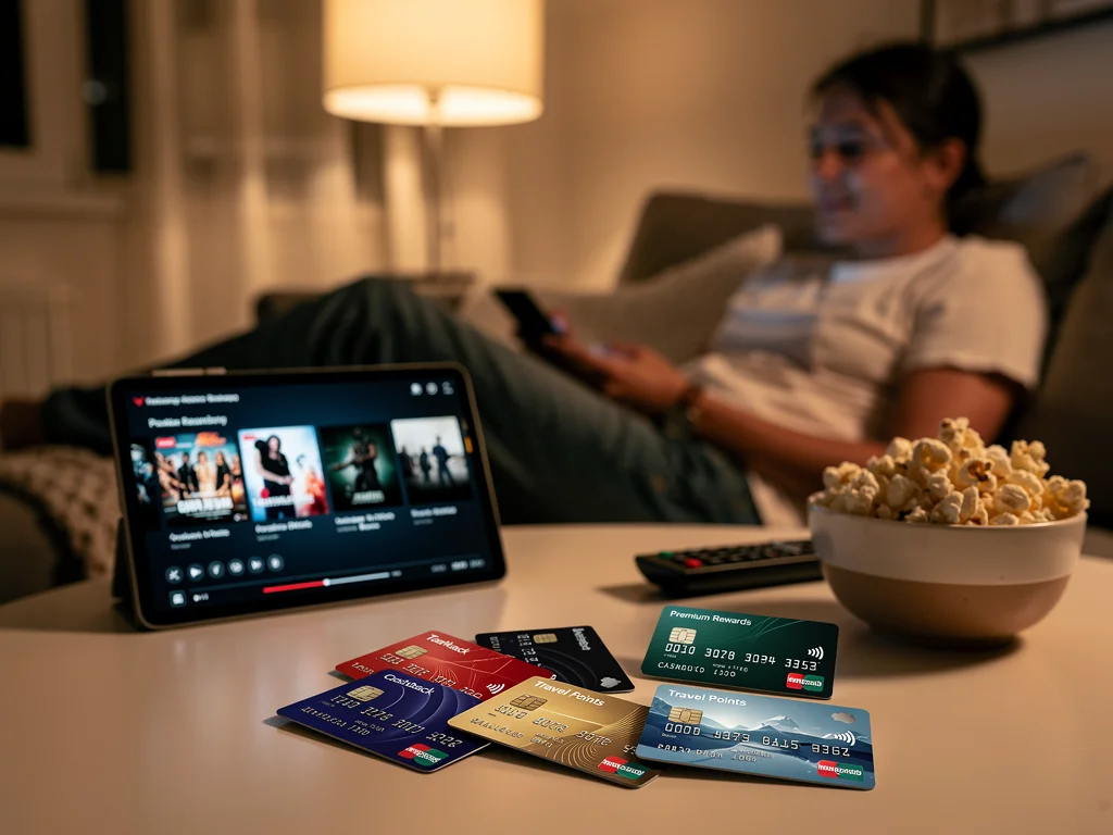 Person enjoying streaming with credit card benefits