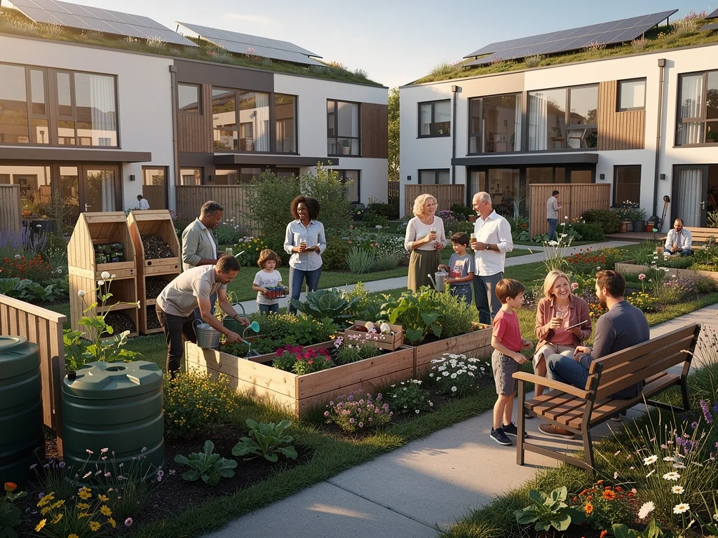 Sustainable community garden with diverse homeowners