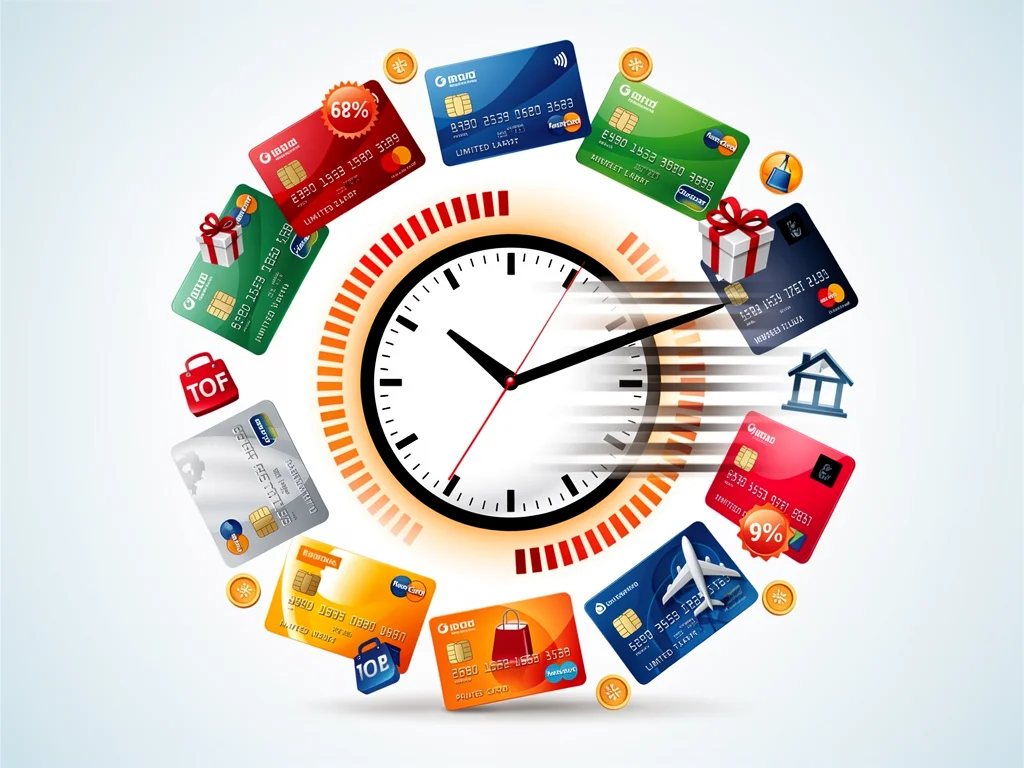 Clock ticking with credit card and reward symbols, representing time-sensitive perks
