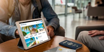 Traveler planning trip with digital tablet, credit card, and passport, highlighting 2026 rewards program changes.