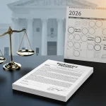 Scales of justice and legal documents with 2026 calendar, symbolizing US bankruptcy law changes.