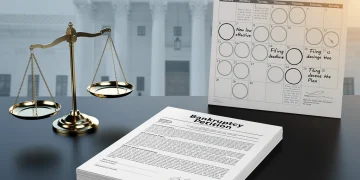 Scales of justice and legal documents with 2026 calendar, symbolizing US bankruptcy law changes.
