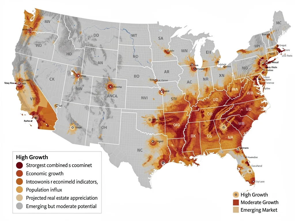 Map of US highlighting emerging real estate markets for high-yield investments